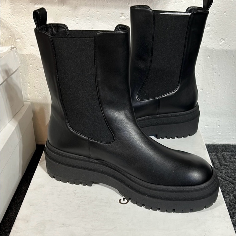 Good America Black Leather Boots 9.5